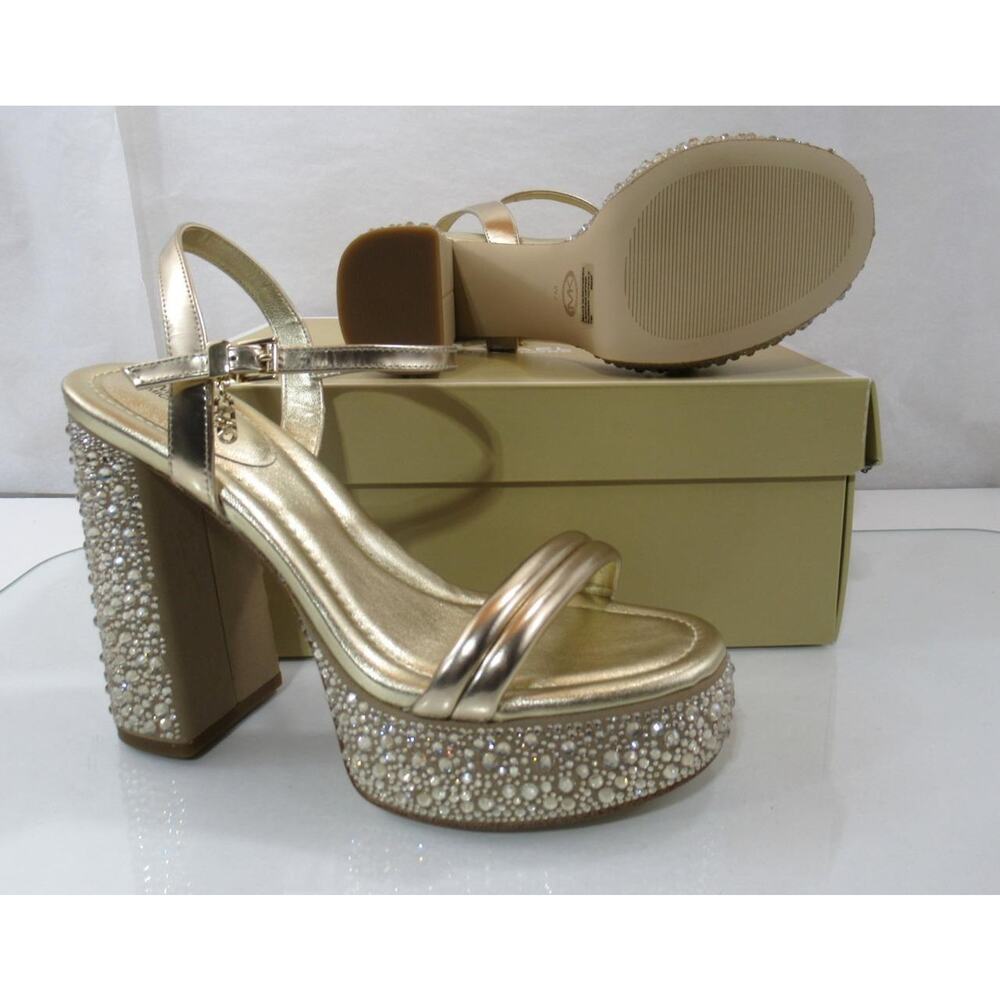 Michael Kors Laci Embellished Metallic Leather Platform Sandal Pale Gold Size 8 - Picture 9 of 10